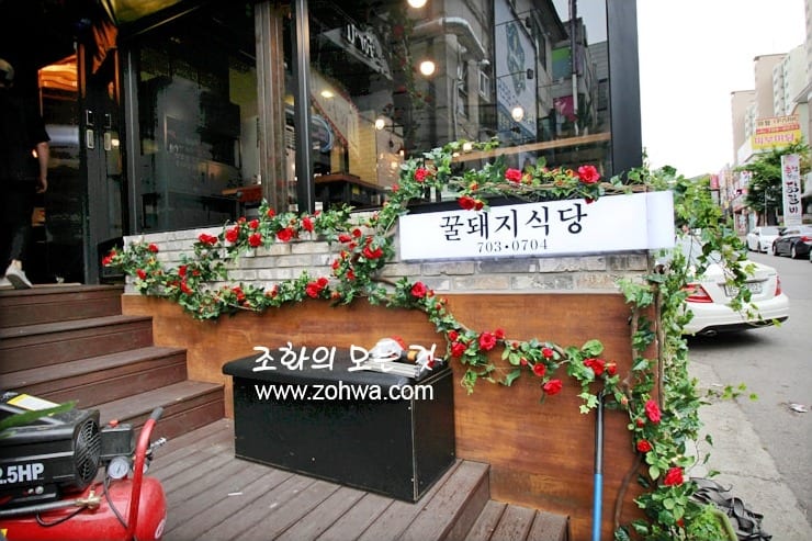 분당 꿀돼지식당 — 매장 앞 넝쿨 화단