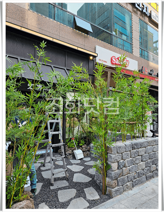 용인 주주1132 이자카야 입구의 디딤돌 길과 대나무