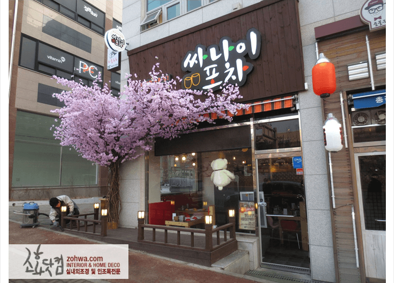 파주 싸나이포차 — 홍등과 어우러진 코너 벚꽃