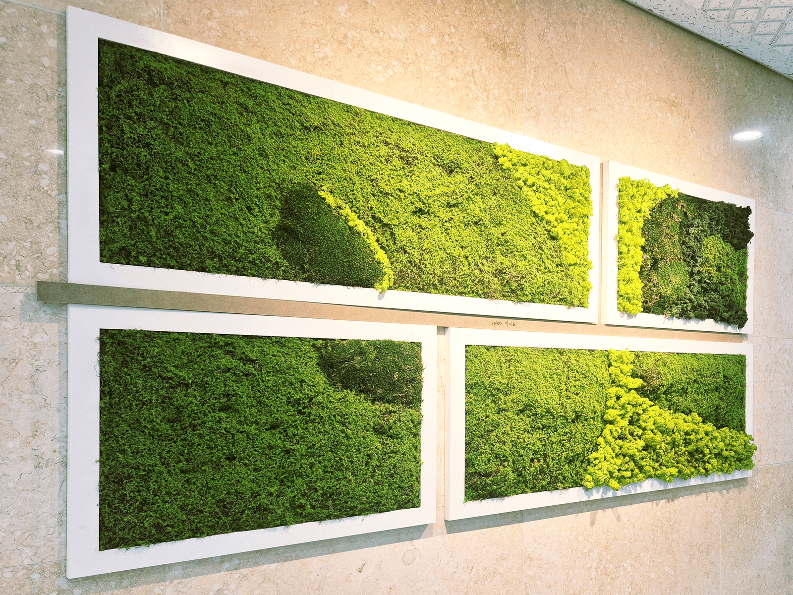서울 목동 서울에너지공사 대리석 로비 벽에 시공한 스칸디아모스 이끼액자 벽면녹화