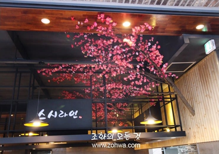 당진 스시라인 초밥뷔페 — 매장을 덮은 매화