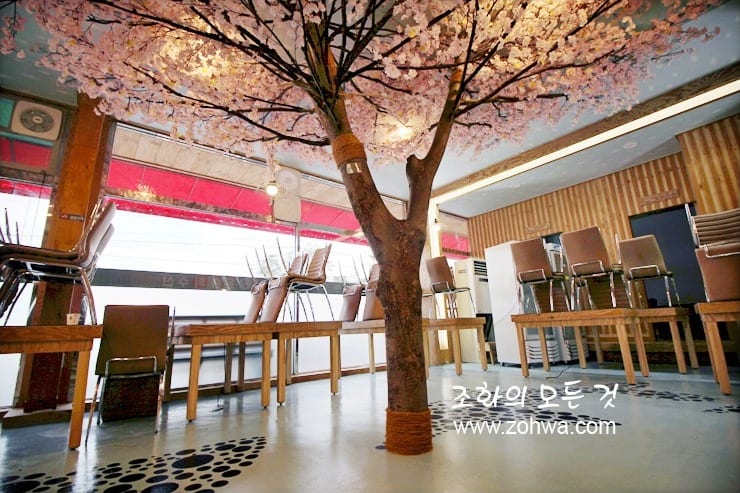 용인 윤송회수산 — 벚꽃나무를 중심으로 모인 식탁